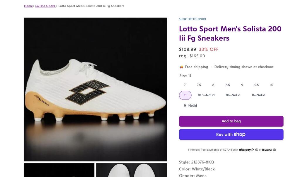 Size 11 LOTTO SPORT SOLISTA 200 III FG 212376-8KQ MEN'S Soccer Cleats